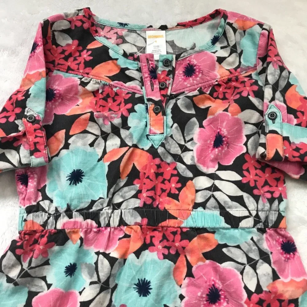 Gymboree Floral Corduroy Dress 100% Cotton Lightweight Girls Size 6 Multicolored